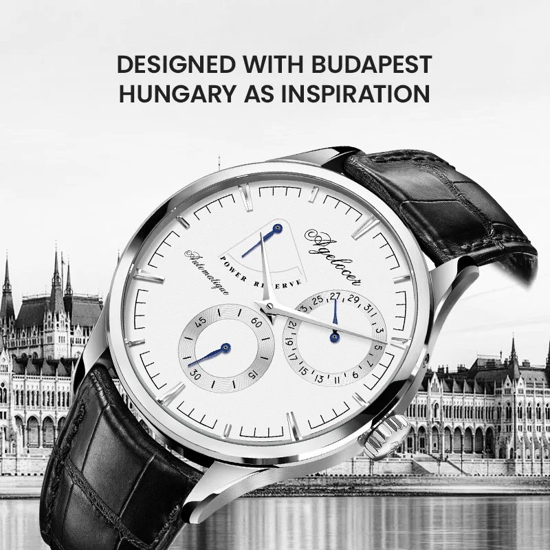 AGELOCER Original Budapest Watch Kinetic Display Men\'s Vogue Formal Automatic Mechanical Watch Birthday Gift for Men