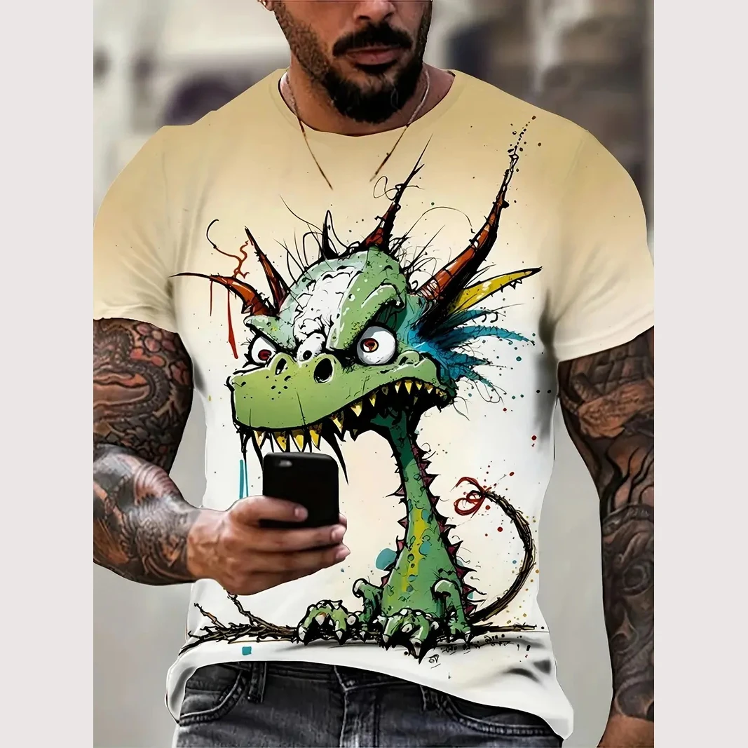 Men\'s T Shirt Street Summer Casual Short Sleeve Cartoon Print Funny Animal T-Shirts Fashion Streetwear Male Oversized Clothing