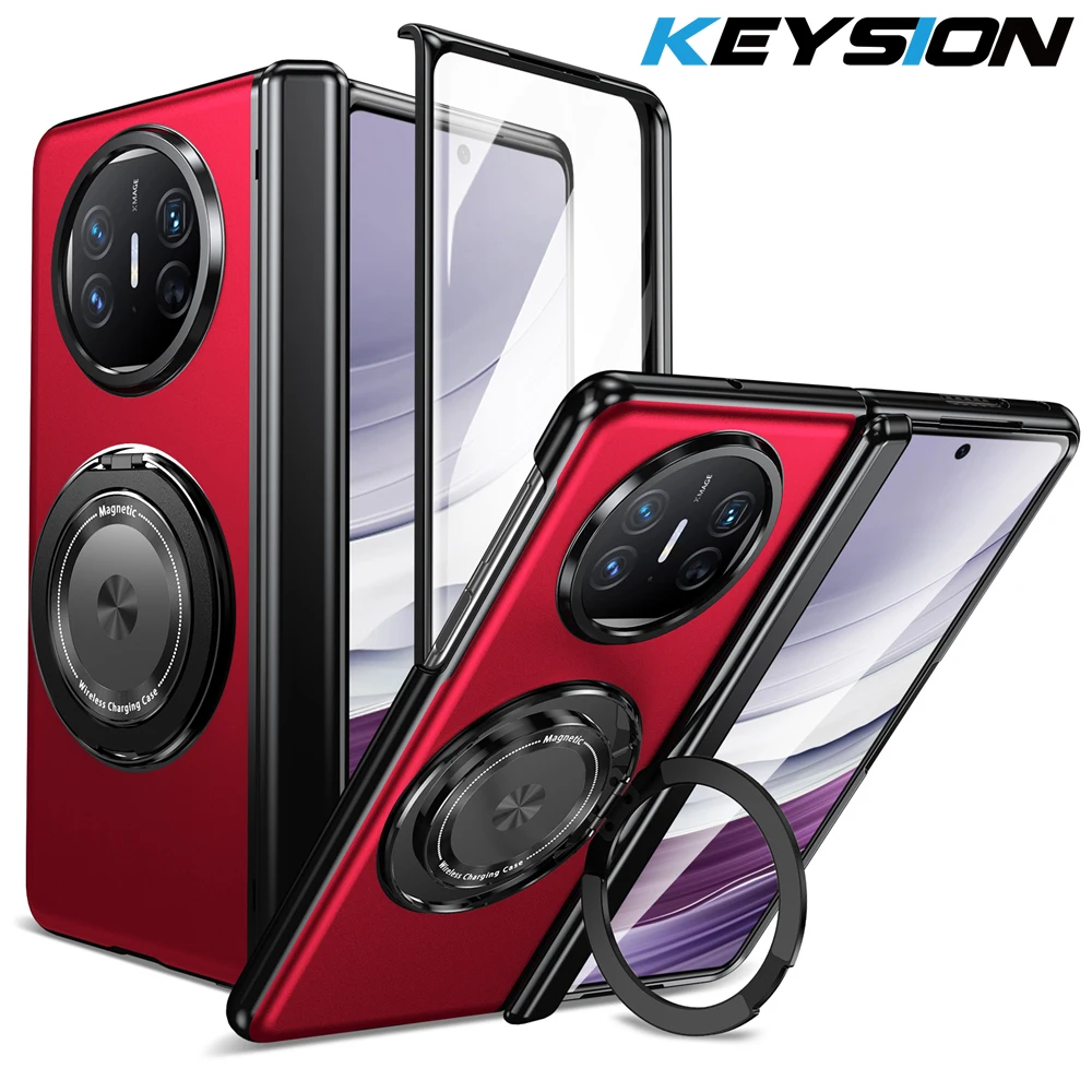 KEYSION 360 ° Rotating Magnetic Ring Stand Case for MagSafe for Huawei Mate X5 X3 Hinge Phone Back Cover with Screen Protector