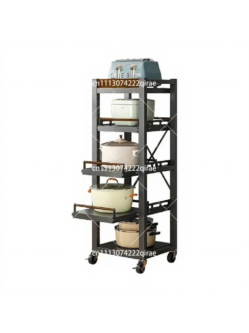 Kitchen Floor Standing Pot Storage Rack with Guardrail, Anti-Fall Design for Refrigerator Side Gap
