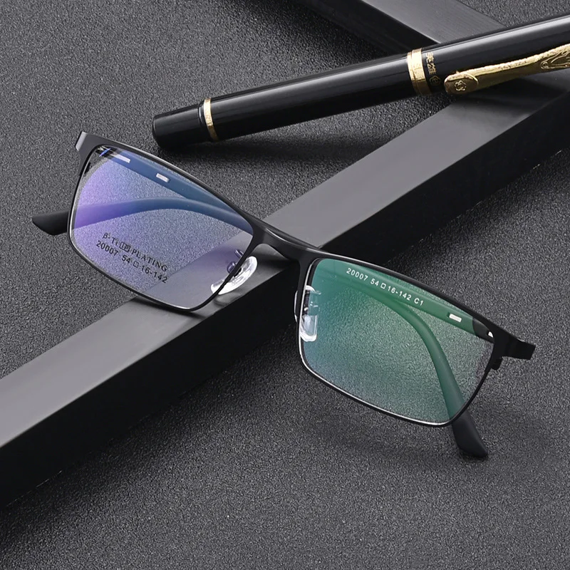 Business Men Steel Square TR90 Leg Leather Eyewear Frame, New Elastic Paint Glasses Frames for Myopia Full Frame 4 colors F20007