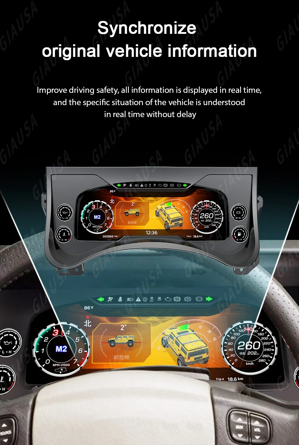 JYCC نظام لينكس سيارة العنقودية الرقمية ل هامر H2 2003-2009 متعددة الوظائف LCD عداد السرعة أداة لوحة القيادة رئيس وحدة #5