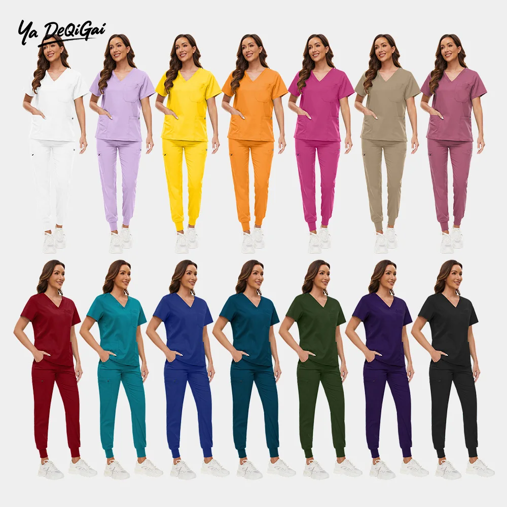 Unisex High Quality Scrub Set Women Men Nursing Scrubs Top Pants Plus Size Nurse Uniform Short Sleeved Doctor Surgical Work Wear