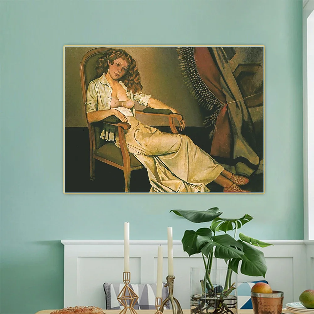 Citon Balthus《The white skirt》Figurative Canvas Oil Painting Art Poster Picture Wall Decor Modern Home Living room Decoration