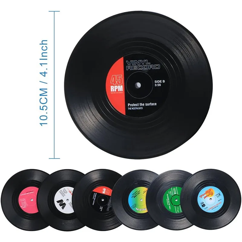 Retro Disk Vinyl Record Cd Coasters Set 6/12pcs Non-slip Coasters Effective Protection Of The Desktop To Prevent Damage, Dirty