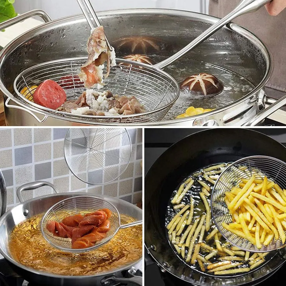 Spider Strainer Skimmer Ladle Stainless Steel Metal Frying Basket with Long Handle Large Spoon