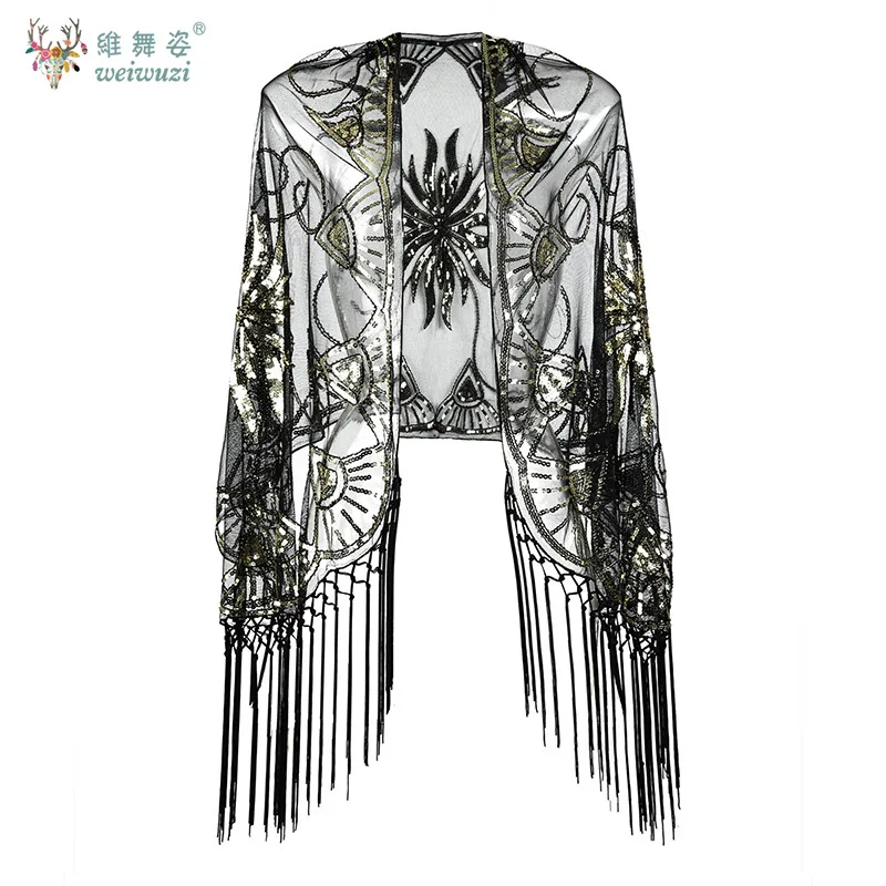 手作りのタッセルとスパンコールとメッシュのペアレトロパーティーディナーチャイナドレスイブニングドレスショールスタイルエレガントなチャームチャーミング