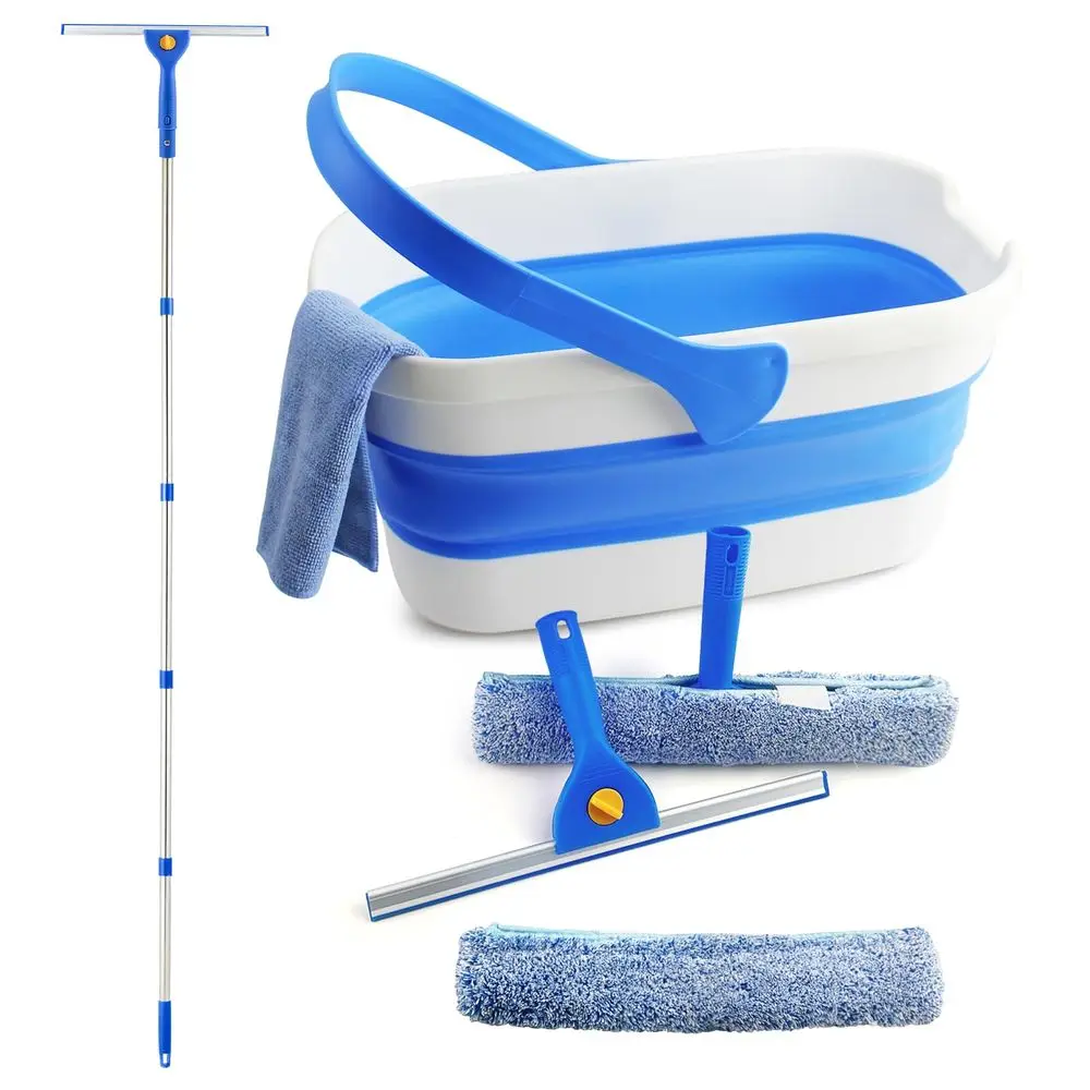

Cleaning Kit with Collapsible Bucket 3 Gallon, 14 Window Squeegee and 15 Scrubber with 61 Long Handle, Professional Window Washi