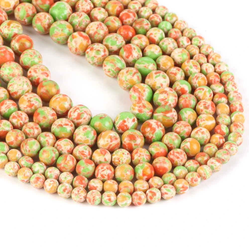 Natürliche fruchtgrüne Orangen-Meeressediment-Jaspis-Steinperlen für die Schmuckherstellung, handgefertigte DIY-Armbänder, Halsketten-Accessoires