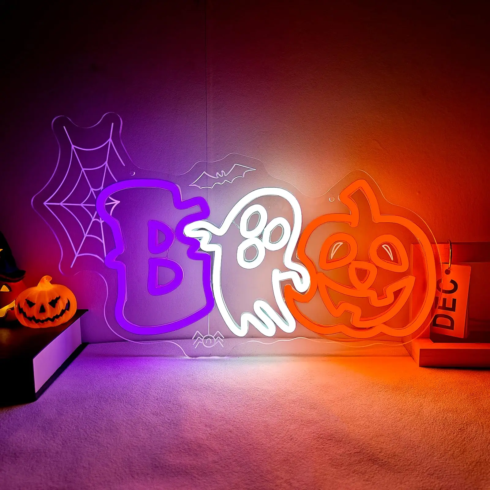 ハロウィンブーゴーストパンプキンネオンサインusb調光可能な壁の装飾寝室パーティーバークラブリビングルームお化けギフト