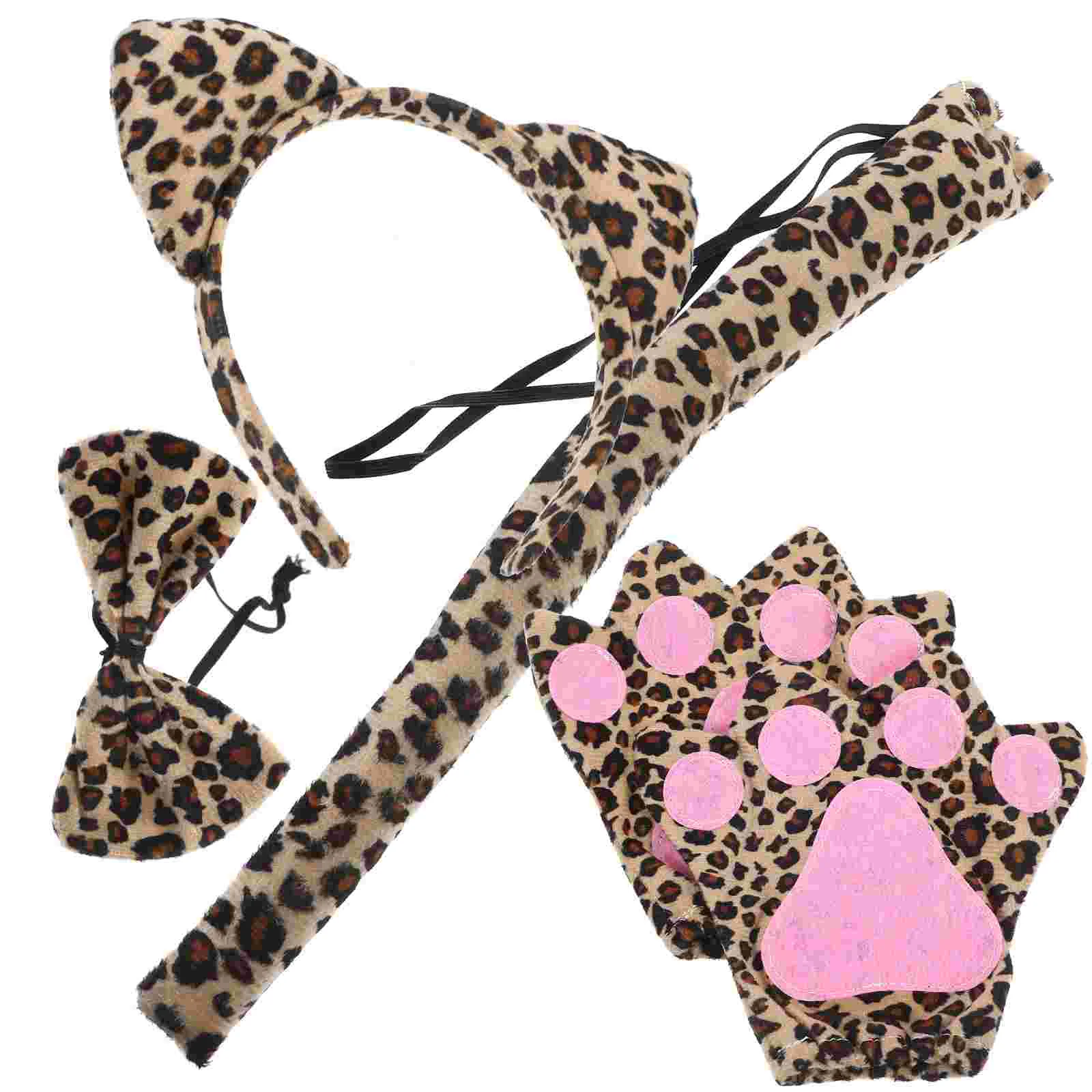 

Head Bands Leopard Print Headband Set Tail Gloves Party Cosplay Costume Ears Halloween Prop Animal Accessories Women's