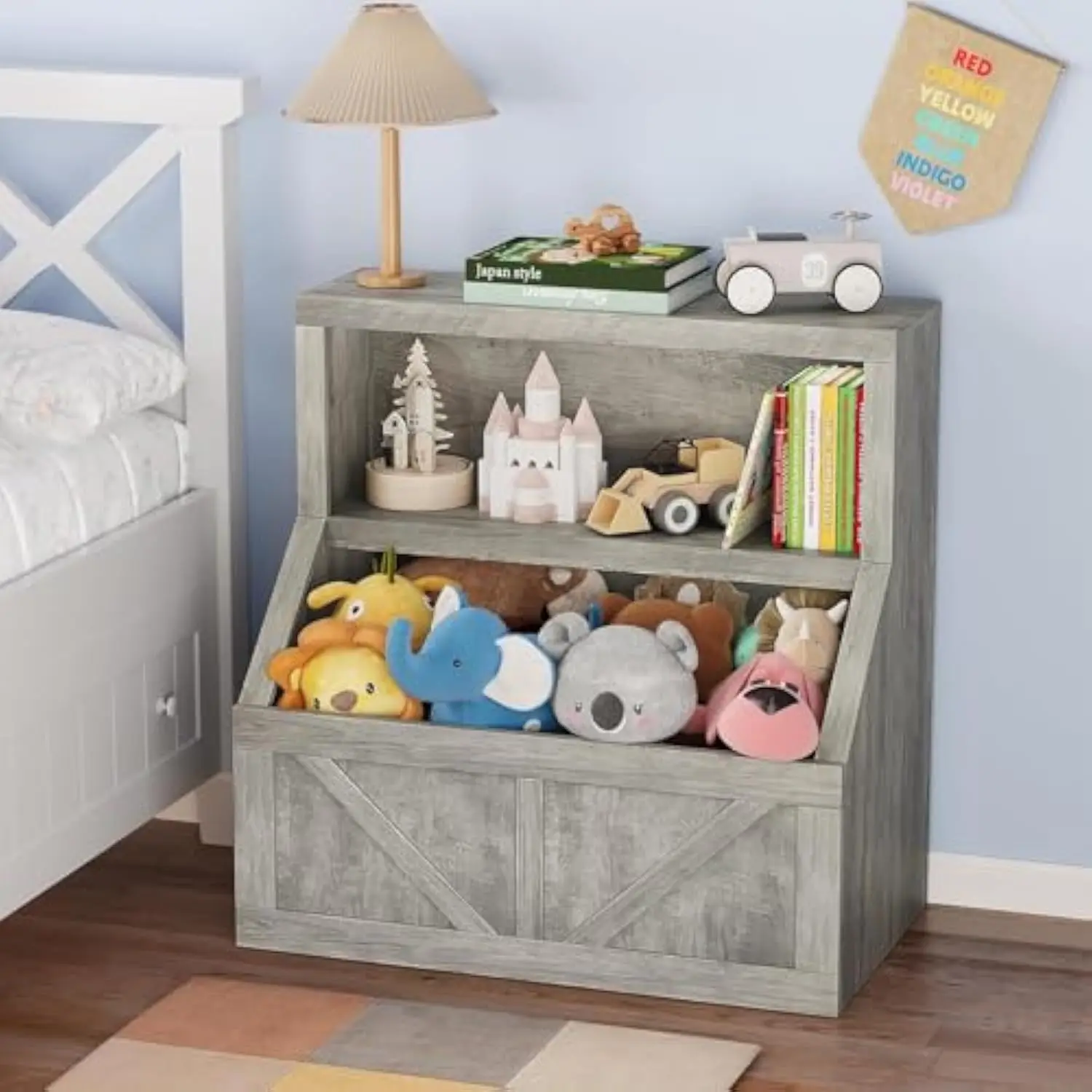 

Kids Bookshelf and Toy Storage, Wooden Toddler Bookcase Cabinet With Storage Organizer, Children's Large Cubbies for Playroom