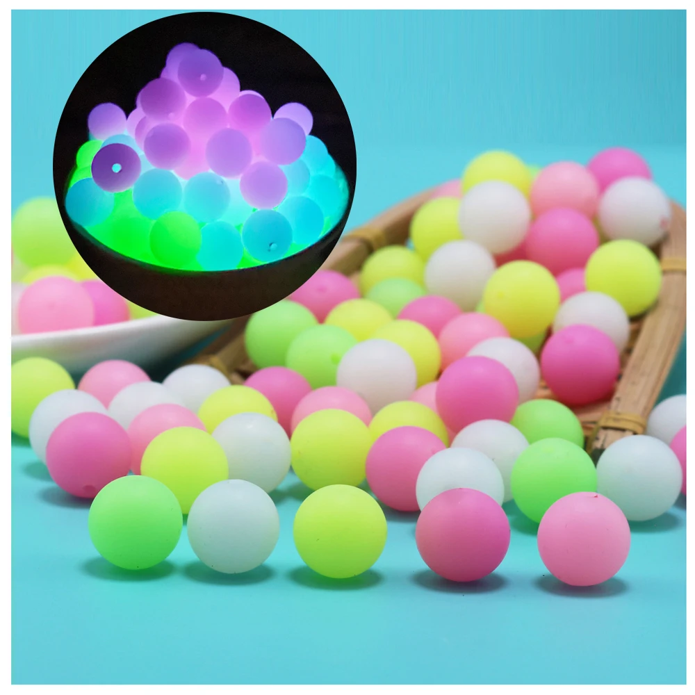 NEW 10mm 12mm 15mm 20pc Silicone Luminous Beads Loose Glow In The Dark Marking DIY Necklace Gift Food Grade Chewing Beads