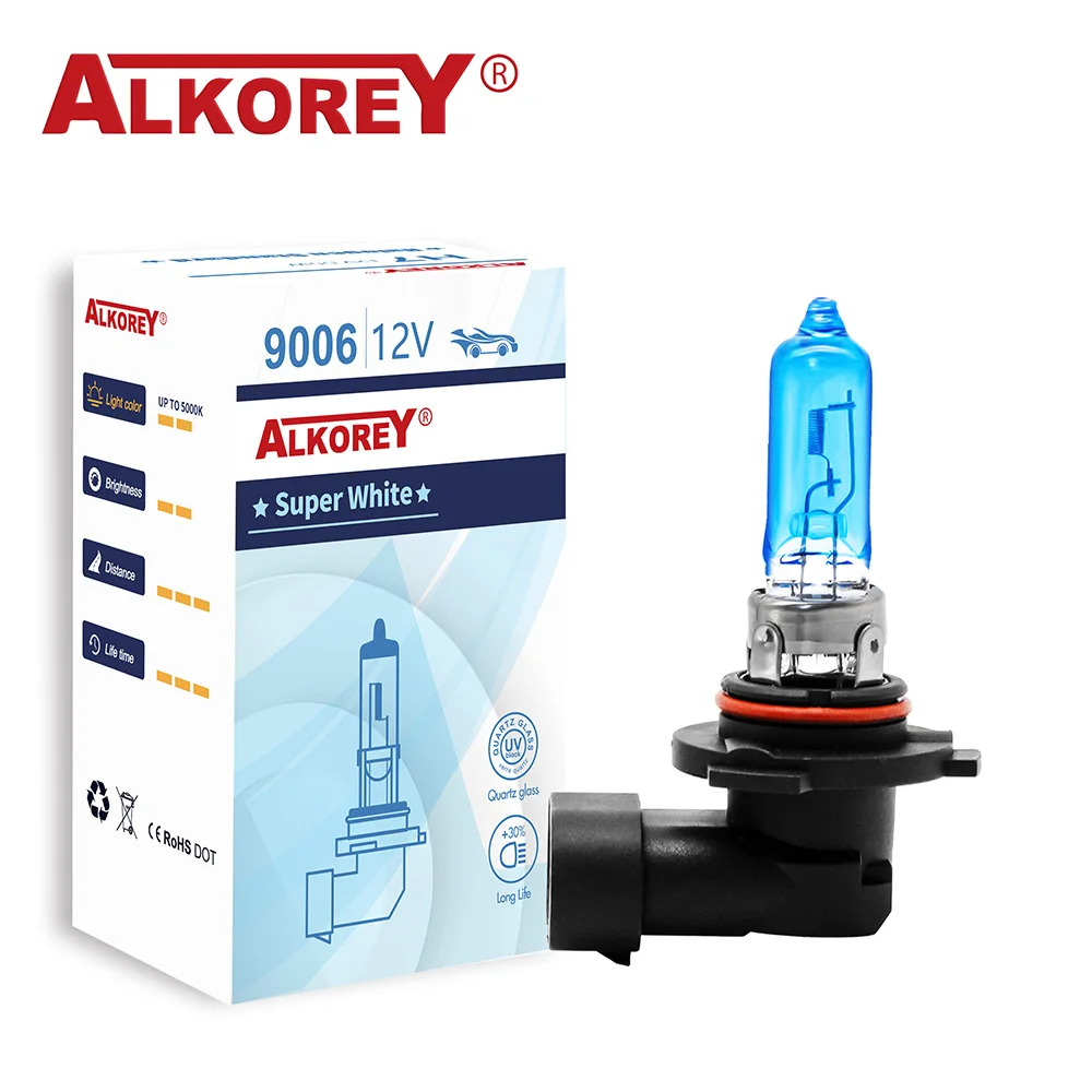 ALKOREY 2 ชิ้น 9005 HB3 12 โวลต์ 65 วัตต์ 5000 พัน Super White แก้วควอตซ์ Xenon ไฟหน้ารถหลอดไฟฮาโลเจนหมอกหลอดไฟอัตโนมัติ