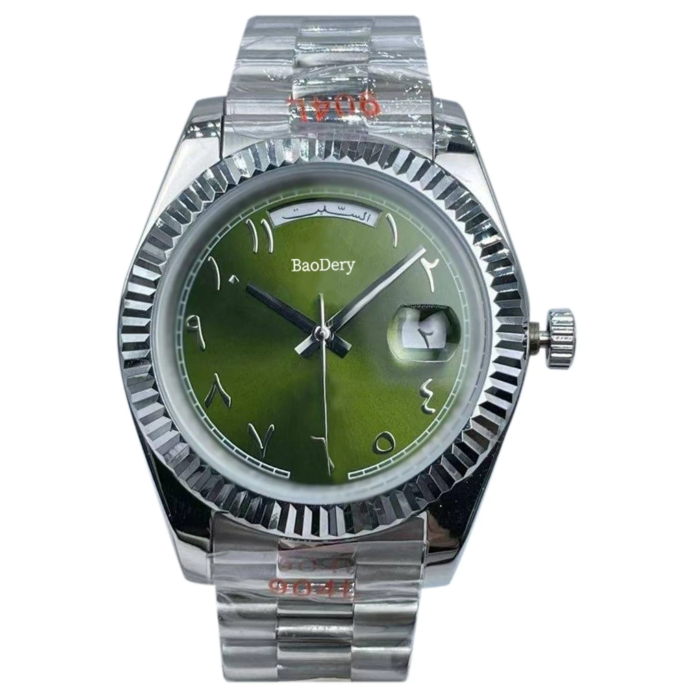 Fashionable 41mm men's watch, serrated watch with Arabic numerals, mechanical movement and calendar window,mens gift