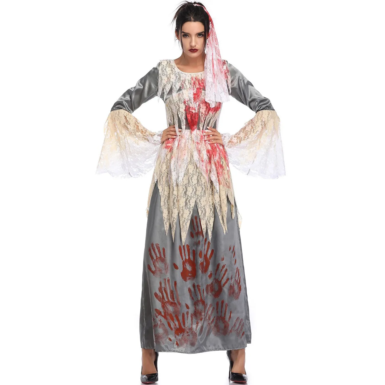 Halloween sangrenta fantasia de cosplay para mulheres, horror, fantasmas, noiva, vampiros, assustador, zombies, fantasias de máscaras, vestido longo, novo