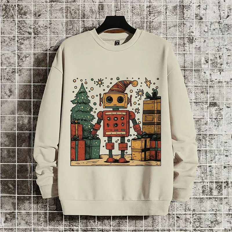 Merry Christmas Pattern Sweatshirts For Men Funny Robot 3D Printed Pullover Autumn Oversized O-Neck Hoodies Long Sleeves Tops