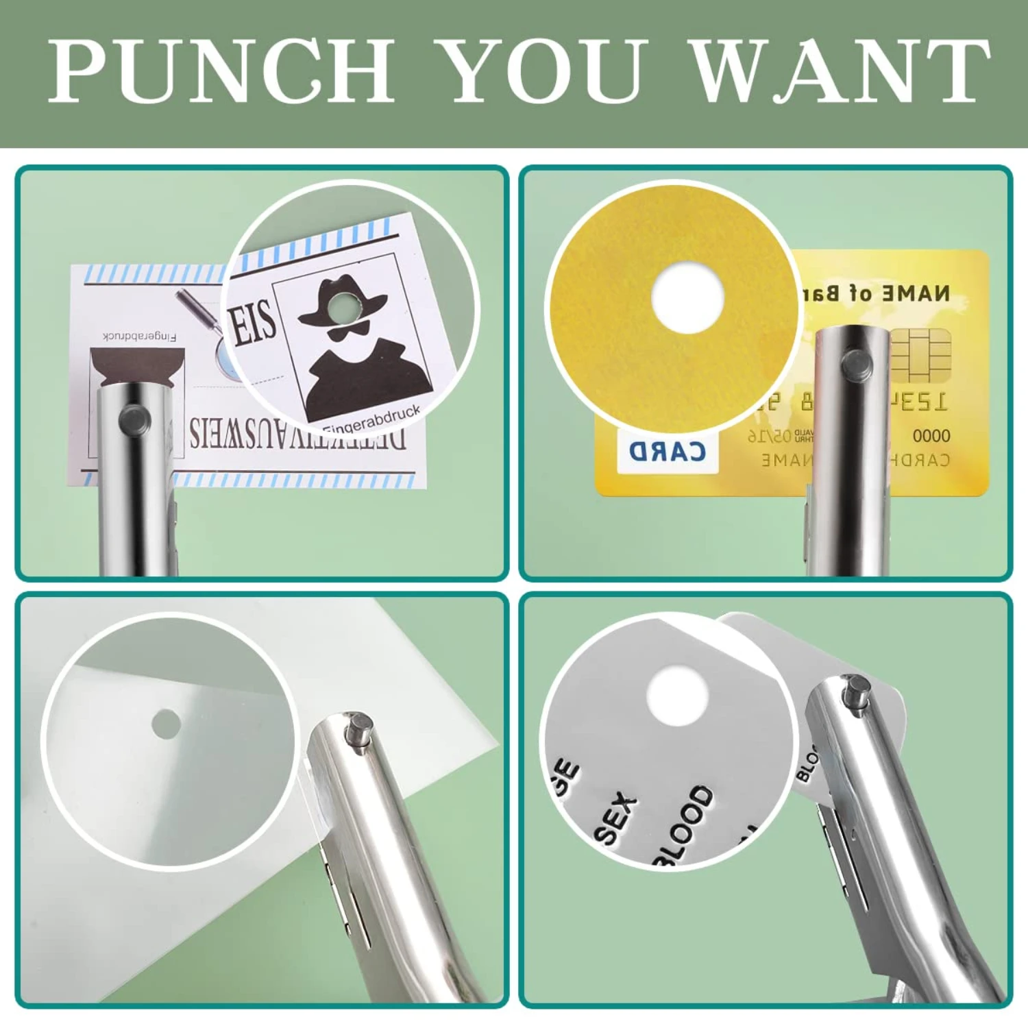 Robuster, robuster Einzellocher mit 2-Zoll-Reach-Deep-Hals, robuster 1/8-Zoll-Lochstanzer für Papier-ID-Karten, PVC-Tags