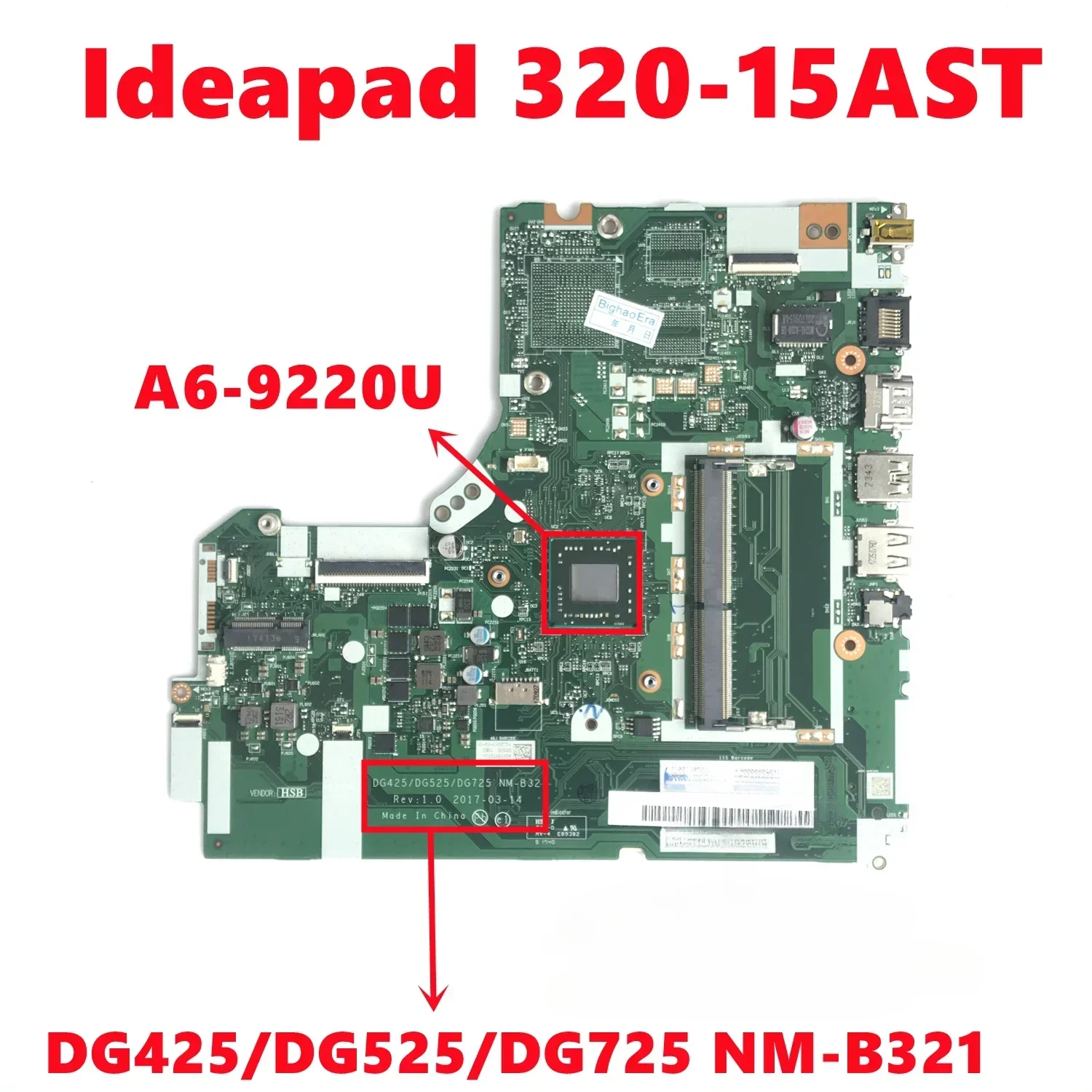 Mainboard NM-B321 For Lenovo Ideapad 320-15AST 320-17AST 320-14AST Laptop Motherboard With A4 A6 A9 CPU UMA/2G GPU