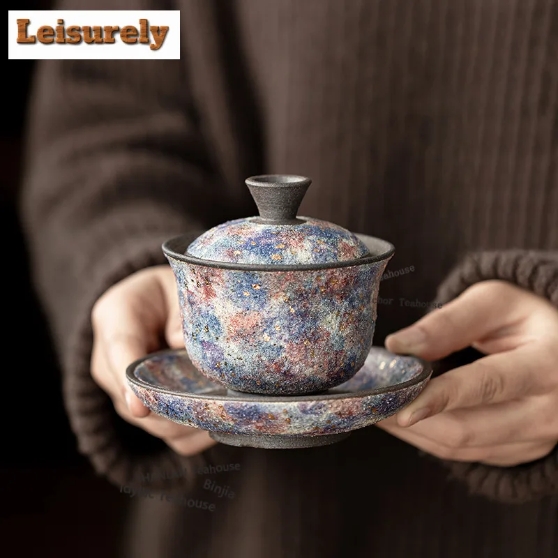 150ml Rock Mineral Point Gold Gaiwan Luxury Tea Tureen Tea Bowl With Lid Kit Tea Brewing Cover Bowl Kung Fu Tea Set Decoration