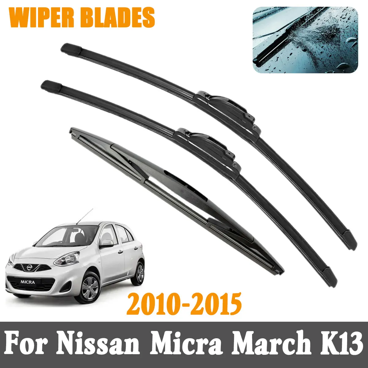 3 Stück Scheibenwischerblätter vorne und hinten für Nissan 	 Micra March K13 2010-2015 Zubehör Fenster Windschutzscheibe Frontscheibe