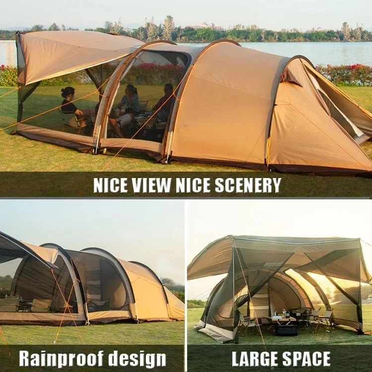 25 square meters Custom 4 season camping tunnel tents 10 12 persons waterproof outdoor family big large camping tunnel tent