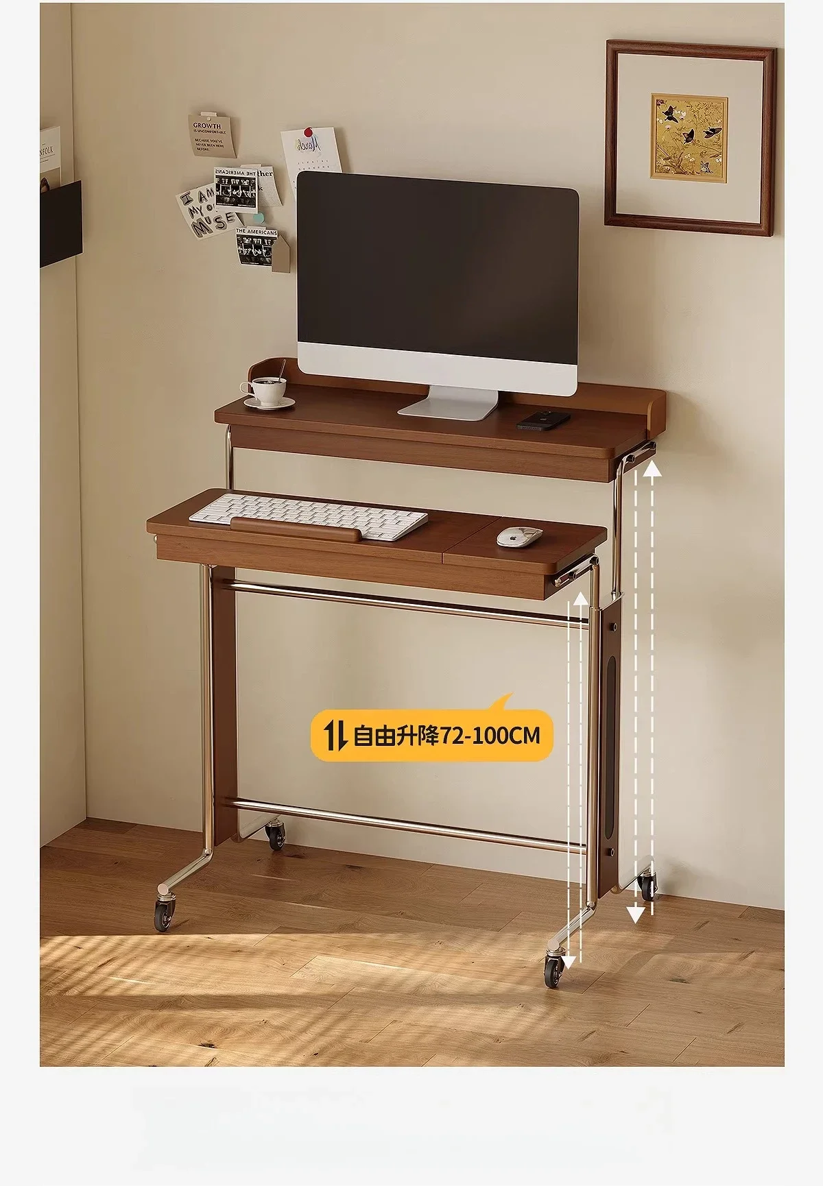 Medieval lifting computer desk, small home office removable, multi-functional study desk