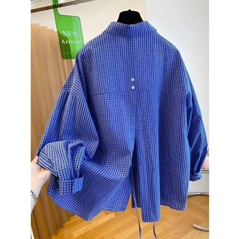 

Hong Kong Sle Plaid irt Loose Casual ex Large Size Ba Slit Faionable Unique Super Good Looking Top Youth