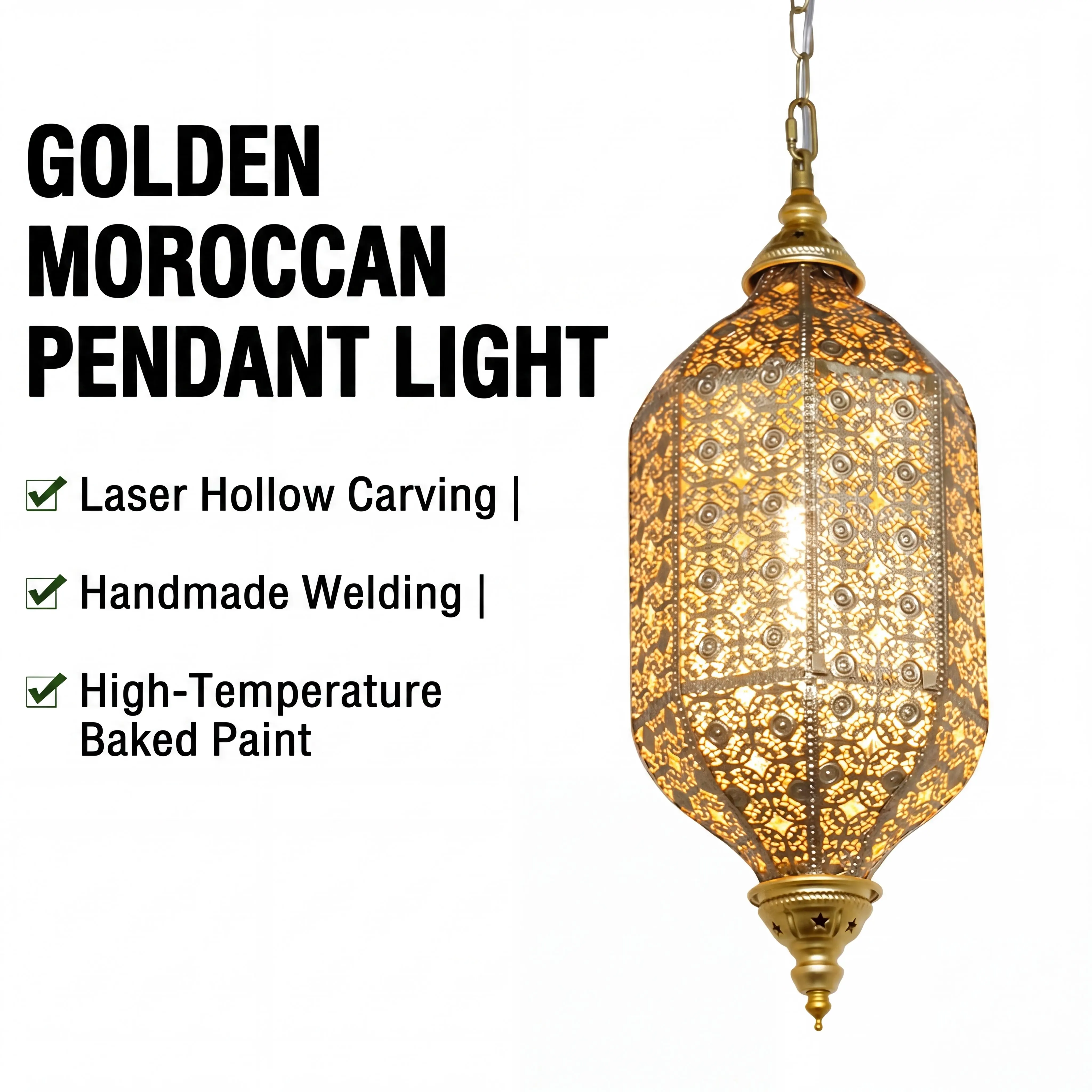 Vintage Gold Moroccan Pendant Light Hollow Carved Lantern Southeast Asian Ethnic Chandelier for Living Room Bedroom Cafe Decor