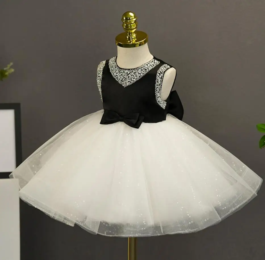 

Girls Light Luxury Beading Sequin Bow Design Princess Ball Gown Children Birthday Party Sleeveless Fulffy Dress y1025