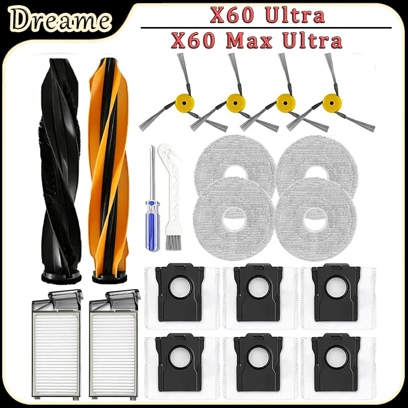 For ﻿Dreame X60 Max Ultra Complete/X60 Ultra Robot Vacuum Accessories Main Side brush Filter Mop Pad Dust Bag Replacement Parts