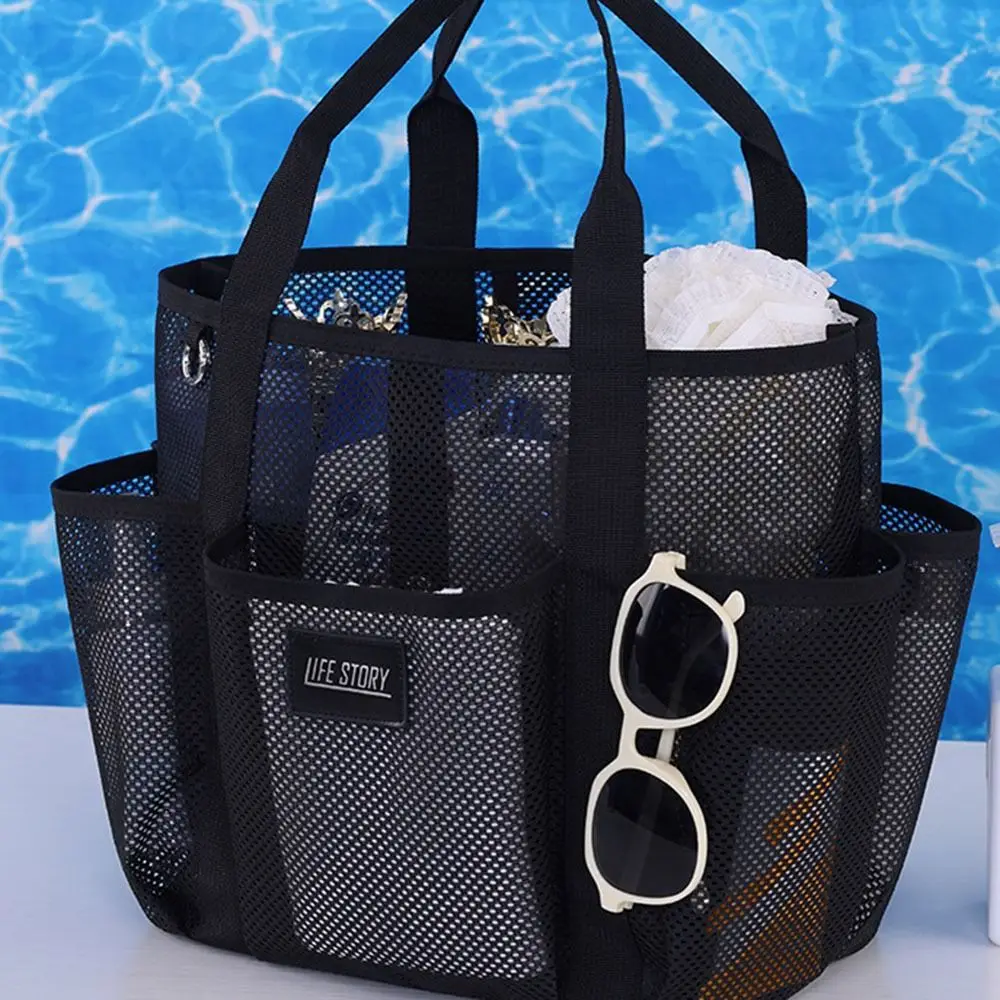 Multi Functional Pockets Mesh Beach Bag Multi-level Zoning Internal Compartments Large Beach Tote Bag Removable Hook