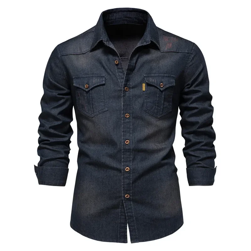 Denim Shirts Men Trend New Large Size 5XL Casual Solid Color Long-sleeved Spring and Autumn Single Breasted Male Tops