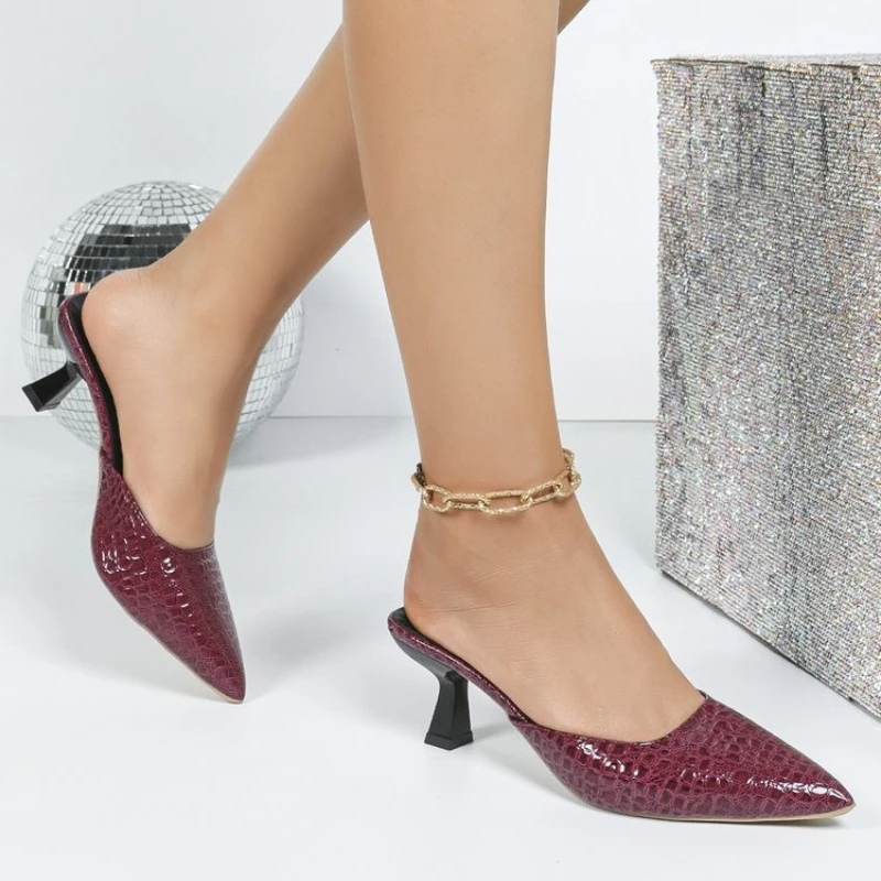 New Women's Sandals New Retro Pointed High Heels Trend Solid Color Stiletto Women's Mules Formal Office Slip-On Slippers Women image 3