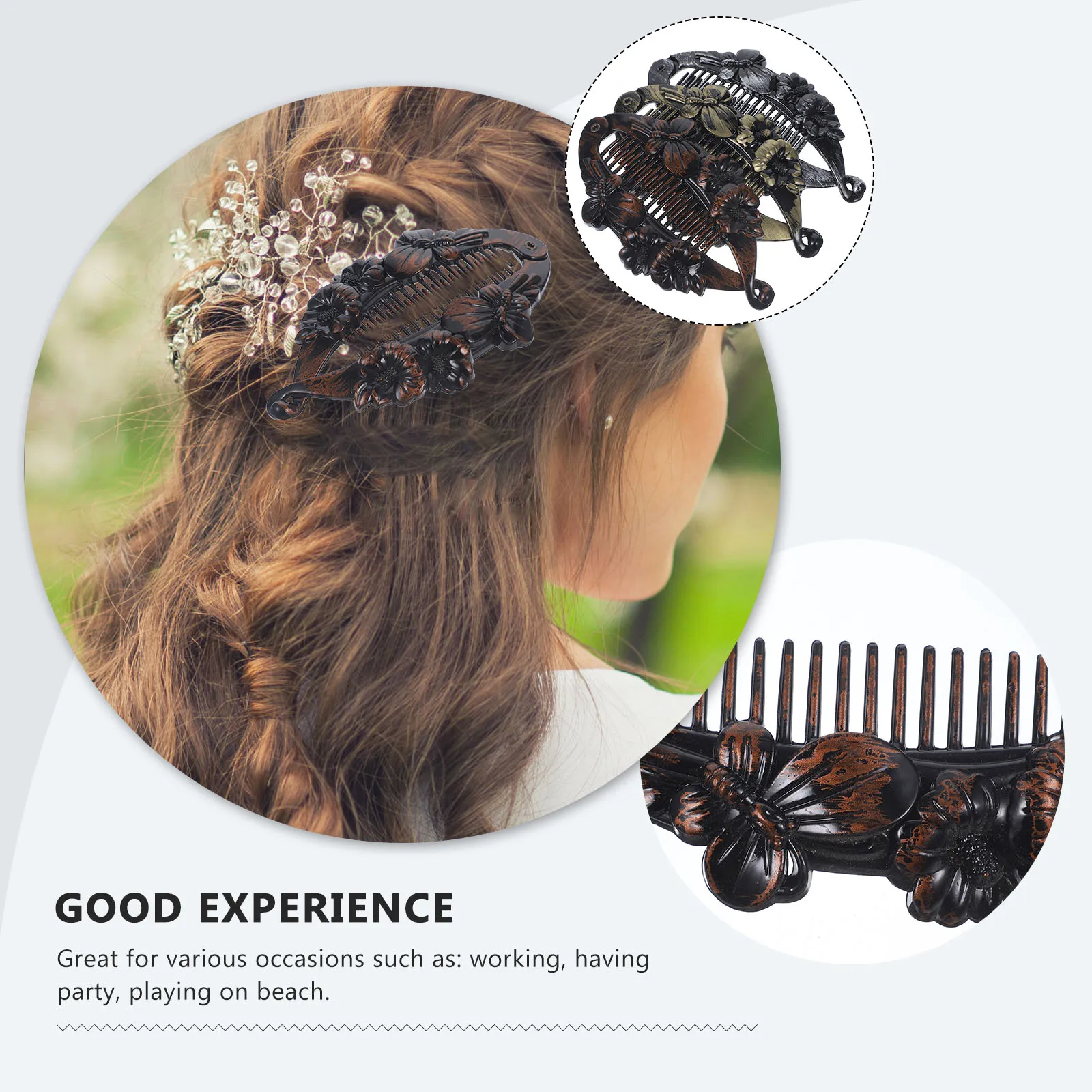 

9pcs Fish Shape Banana Hair Clips Resin Retro Flower Decor Ponytail Holder Claw Long Hair Updo Beach Party Work Golden Silver