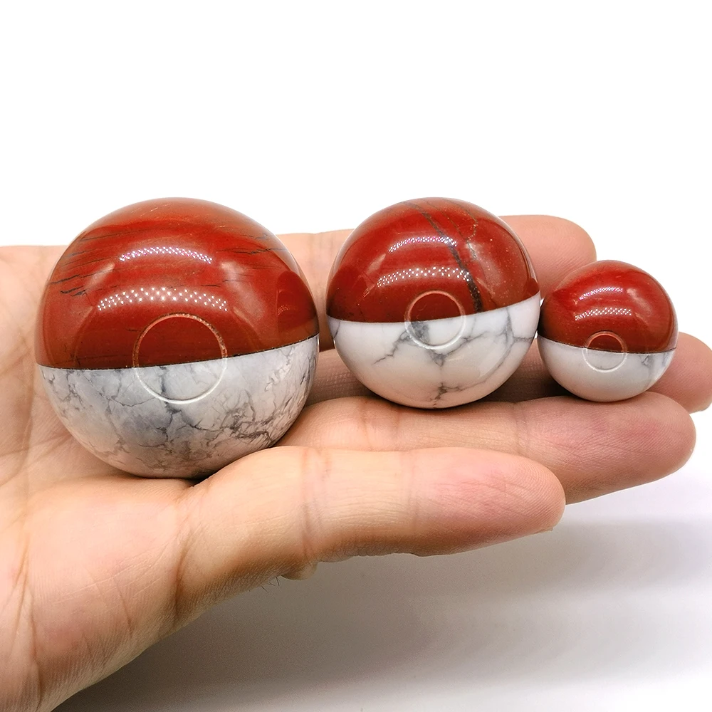 Natural Crystals Healing Stones Cartoon Pocket Monster Sphere Ball Red Jasper Howlite For Children