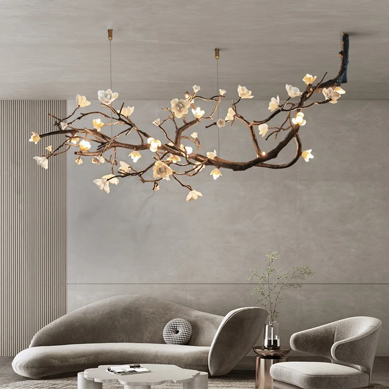 French all-copper restaurant chandelier light luxury retro tree branches ceramic flower art Nakajima Taiwan commercial tea room