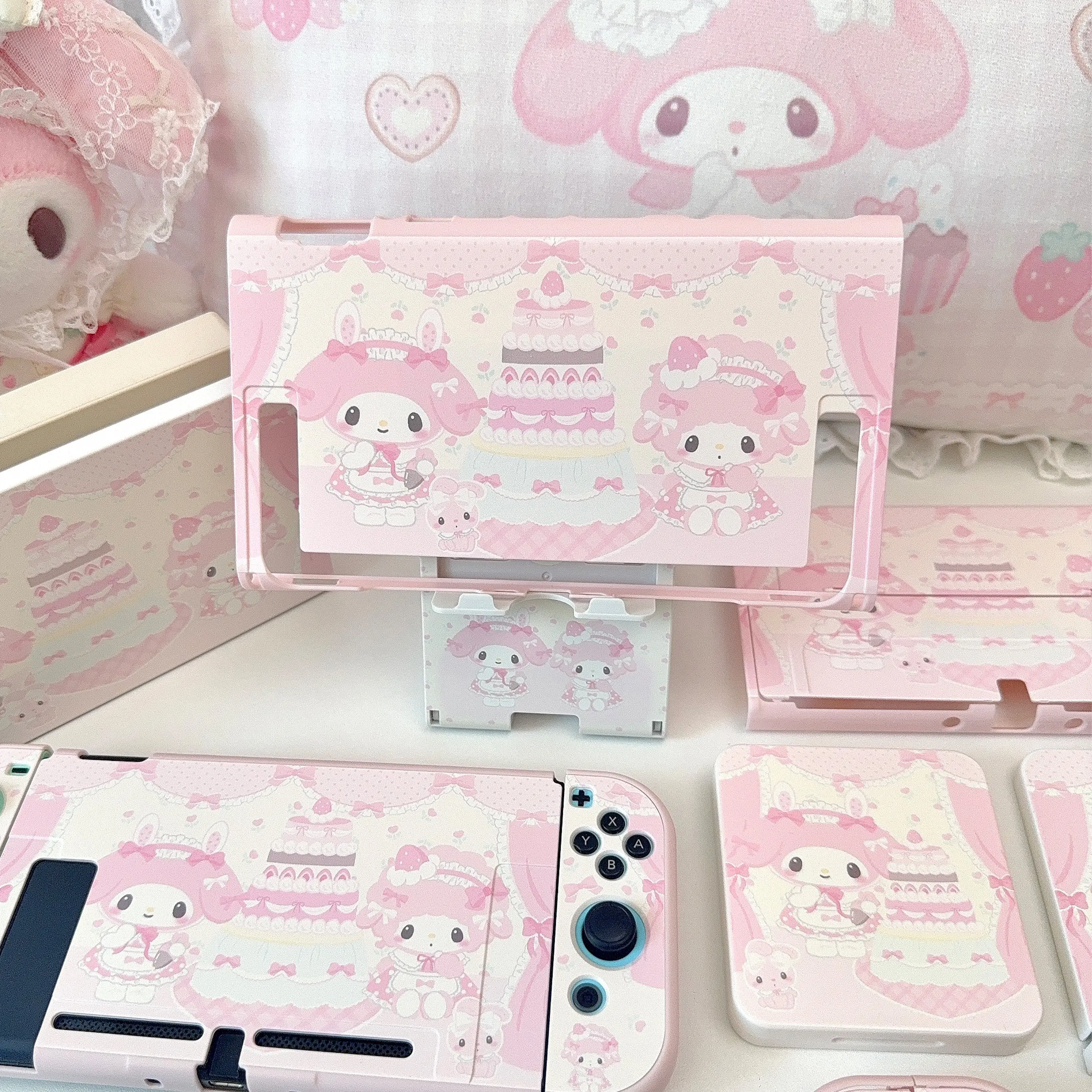 Cartoon Switch Rosa Schutzhülle für Nintendo Switch 2/OLED/Lite Konsolen Joy-Con Hüllen Dock-Hülle Konsolenständer Zubehör