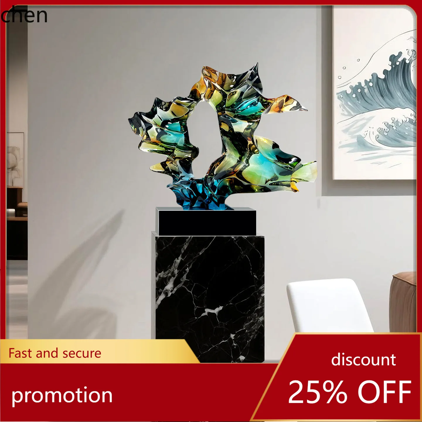 HT Abstract Wave Transparent Entrance Taihu Stone Sculpture Decoration Living Room TV Cabinet Resin Ornament Soft Decoration