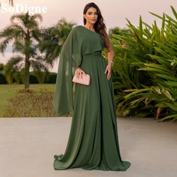 SoDigne Elegant Olive Green Chiffon Evening Dresses One Shoulder A-Line Simple Party Dress 2024 Long Prom Gowns for Formal Event