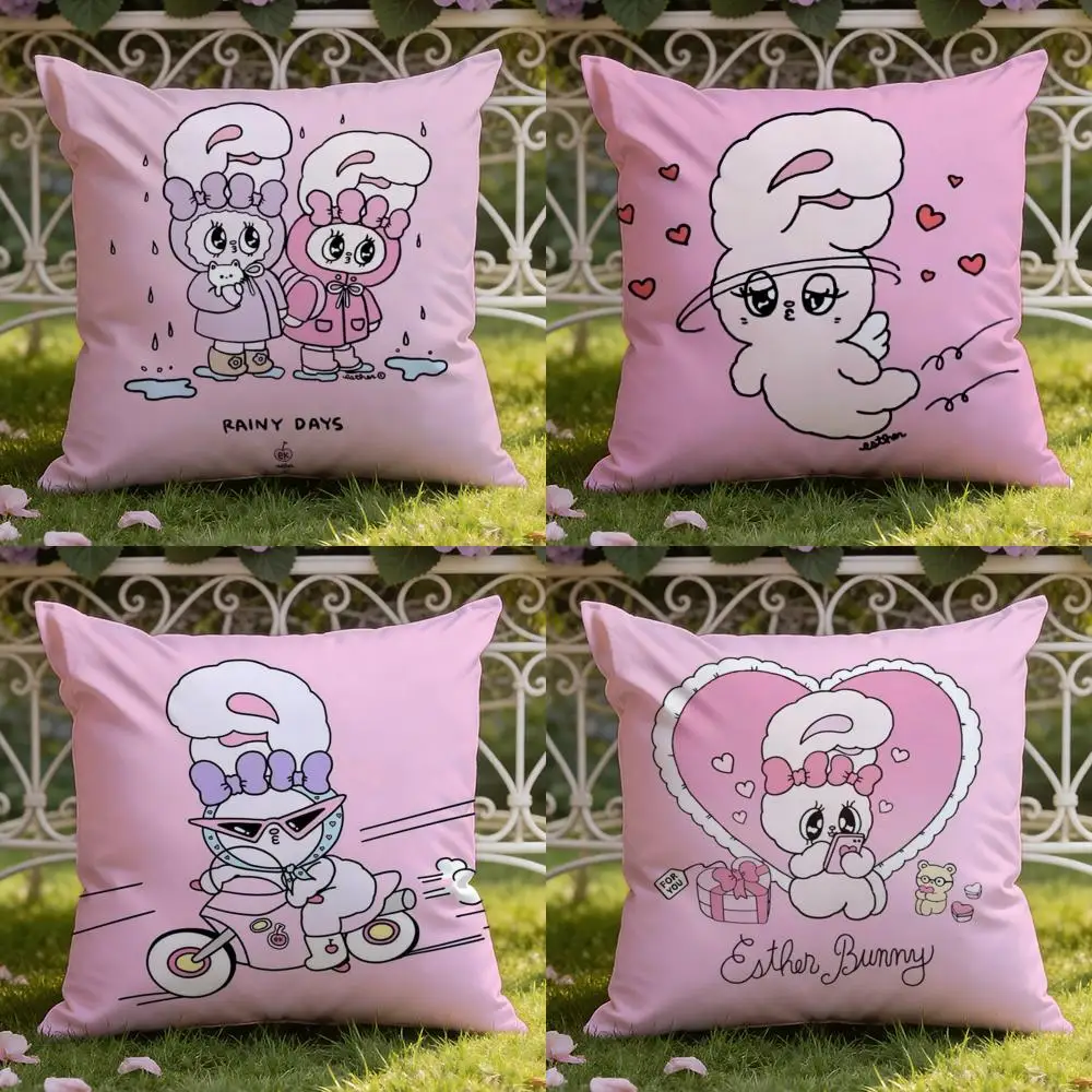 Cute E-Esther Bunny Pink Cushion Cover Home & Car Dual-Scene Pillow Cover: Reversible for Premium Comfort