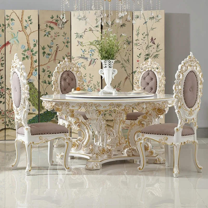 

C French round Dining Tables and Chairs Set Painted Restaurant Furniture European Cream Style Rotatable