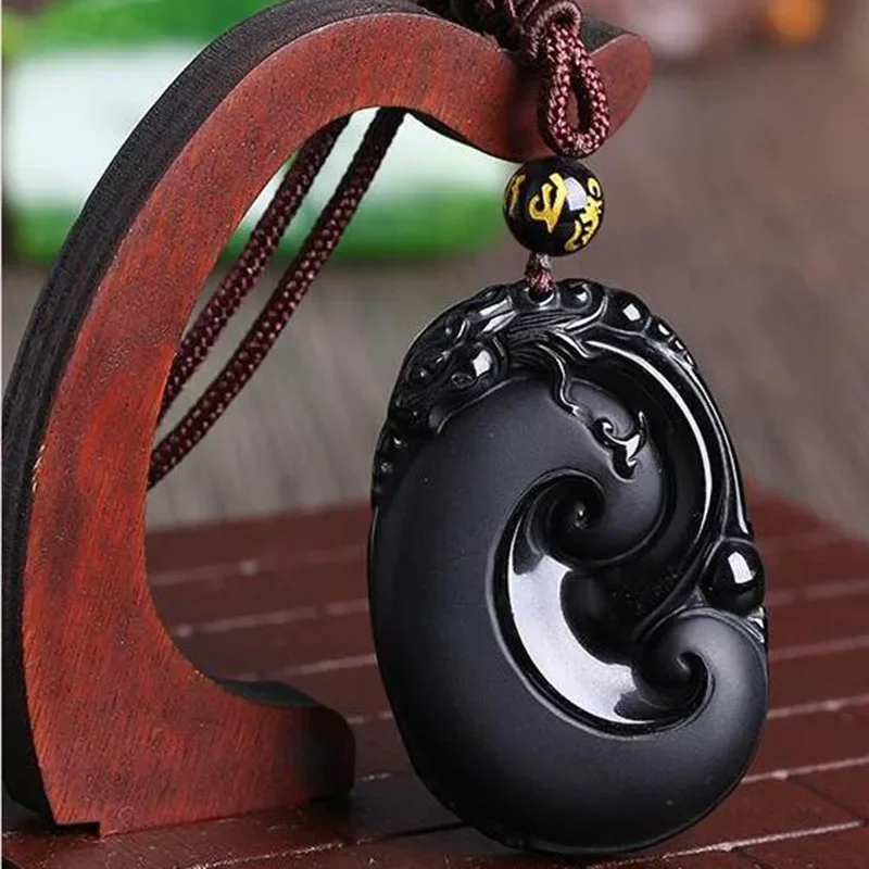 Natural Obsidian Pendant Necklace Jewelry Fine Jewelry Obsidian Grinding to ward off Evil and Transport the Pendant Necklace