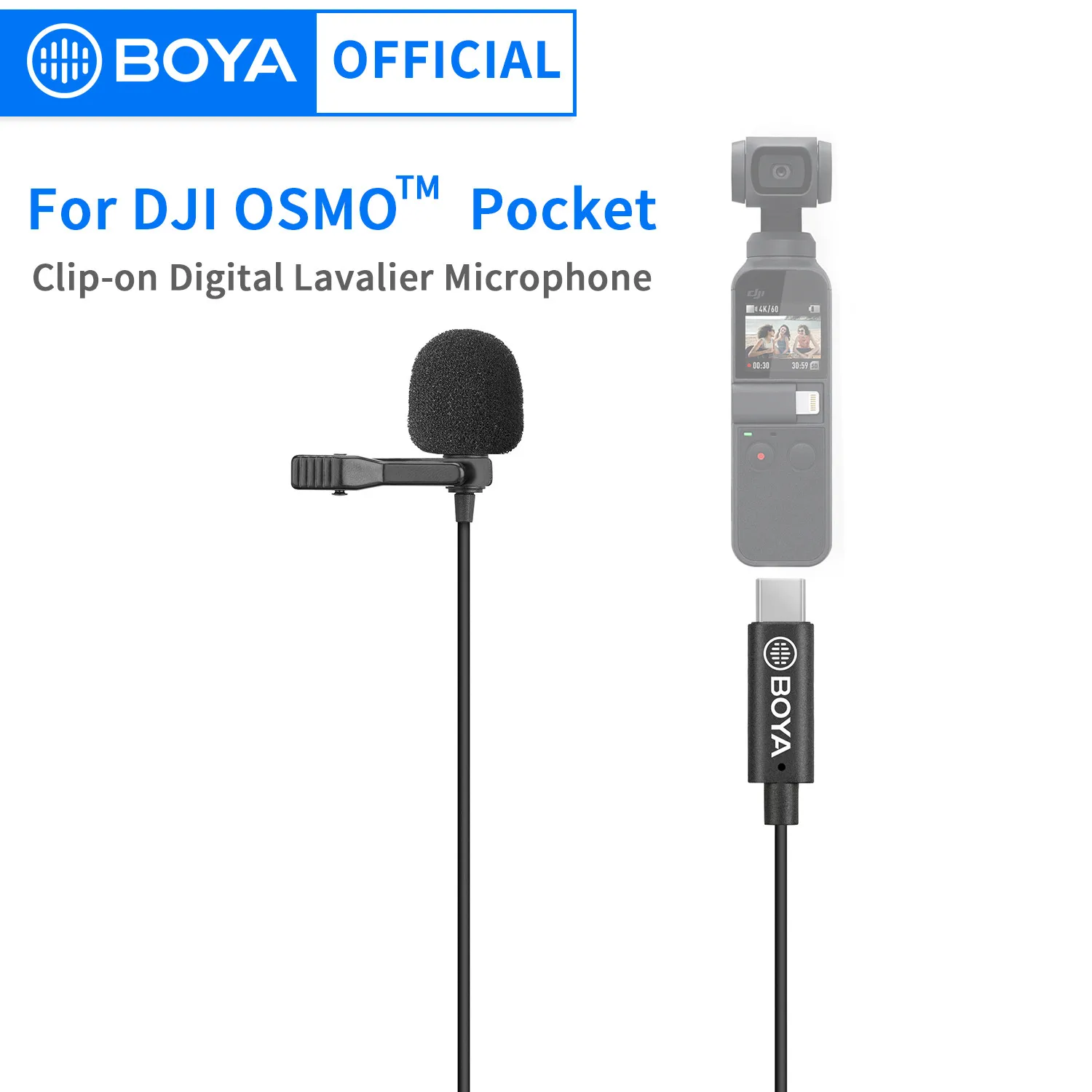 

BOYA BY-M3-OP Clip-on Digital Lavalier Microphone for DJI OSMO™ Pocket Stabilizer Gimbal USB Type-C Vlog Film Video Recording