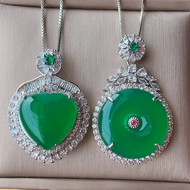 

Роскошное ожерелье с подвеской из хрусталя и нефрита в форме сердца и круглого дизайна с изумрудными рубинами и центральными камнями, женские великолепные ювелирные изделия