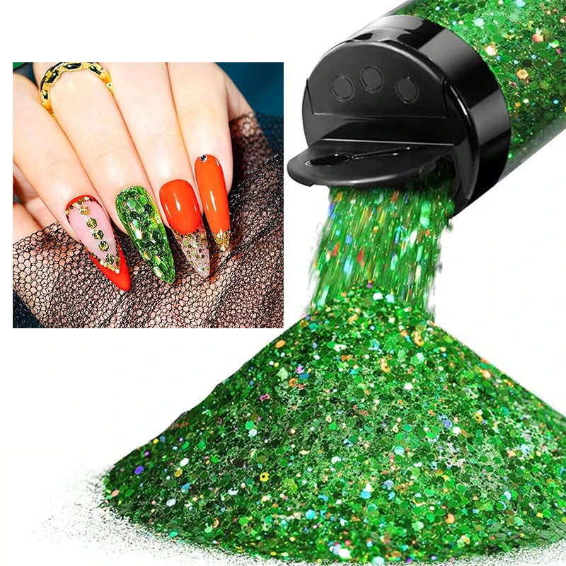 1,76 Unzen 50 g holografisches, klobiges Glitzer-Bastel-Glitzerpulver, gemischte, klobige, feine, schillernde Nagel-Pailletten für Nägel, Festival-Dekoration