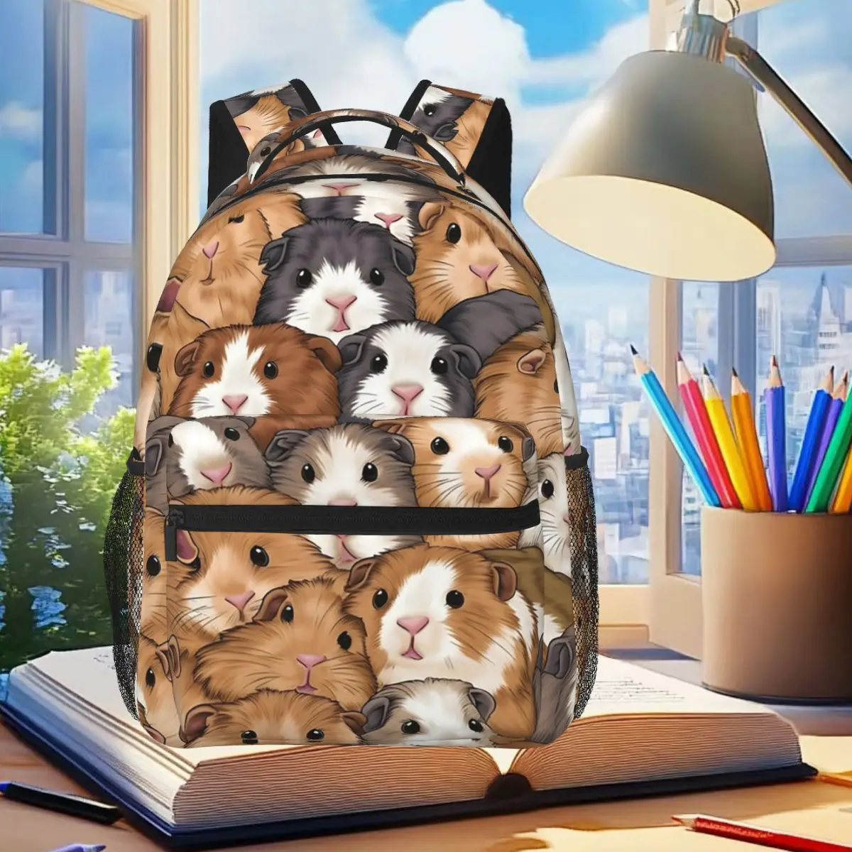 

Cute Guinea Pig Face Pattern Backpack Student Boys Girls BookBag Kids School Bag Laptop Shoulder Bags for Men Women