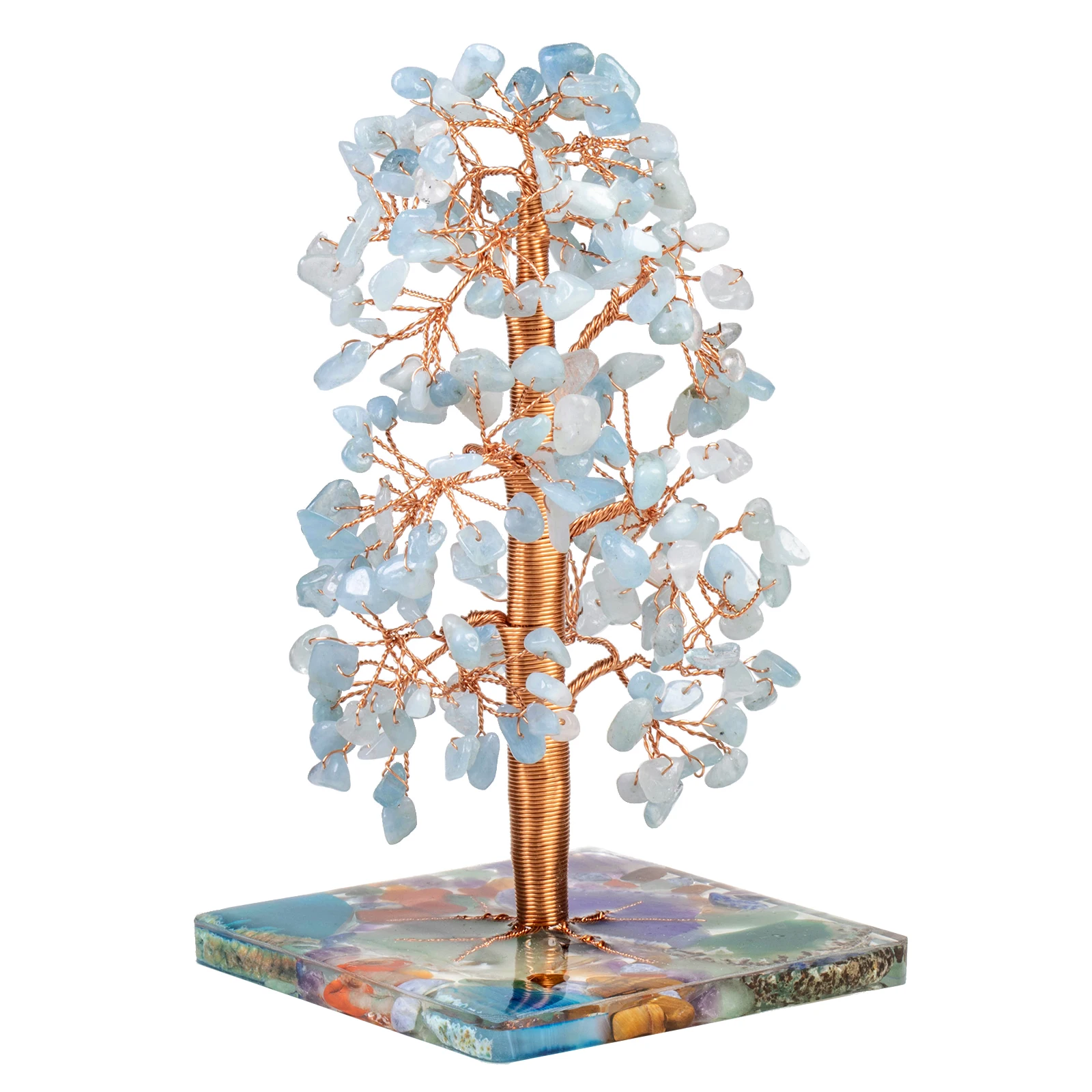 Árbol de cristal de 7 Chakras con Base de rebanada de ágata de resina, árbol de dinero de la suerte para decoración del hogar