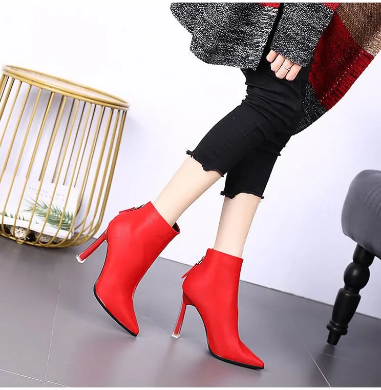 2023 New Women Boots Fashion Thin High Heel Ankle Boots Sexy Pointed Toe Zipper Boots Autumn Winter Ladies Shoes White Boots