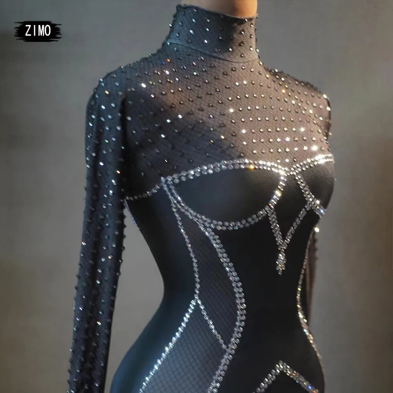 المرأة مثير أسود لامعة حجر الراين بذلة أداء القطب الرقص تمتد يوتار ملابس سحب الملكة مخصص ملهى ليلي المغني